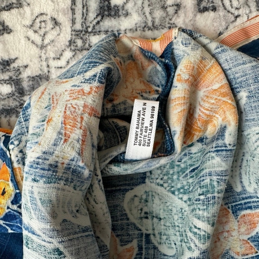 Tommy Bahama XXL Silk Shirt Mens Blue Orange Tropical Floral Hawaiian Shirt - Picture 4 of 8